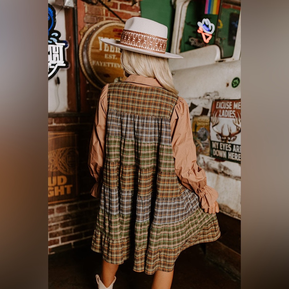 Fantastic Fawn Catching Feelings Plaid Flannel Dress Shacket Oversized NWOT S - Picture 5 of 12